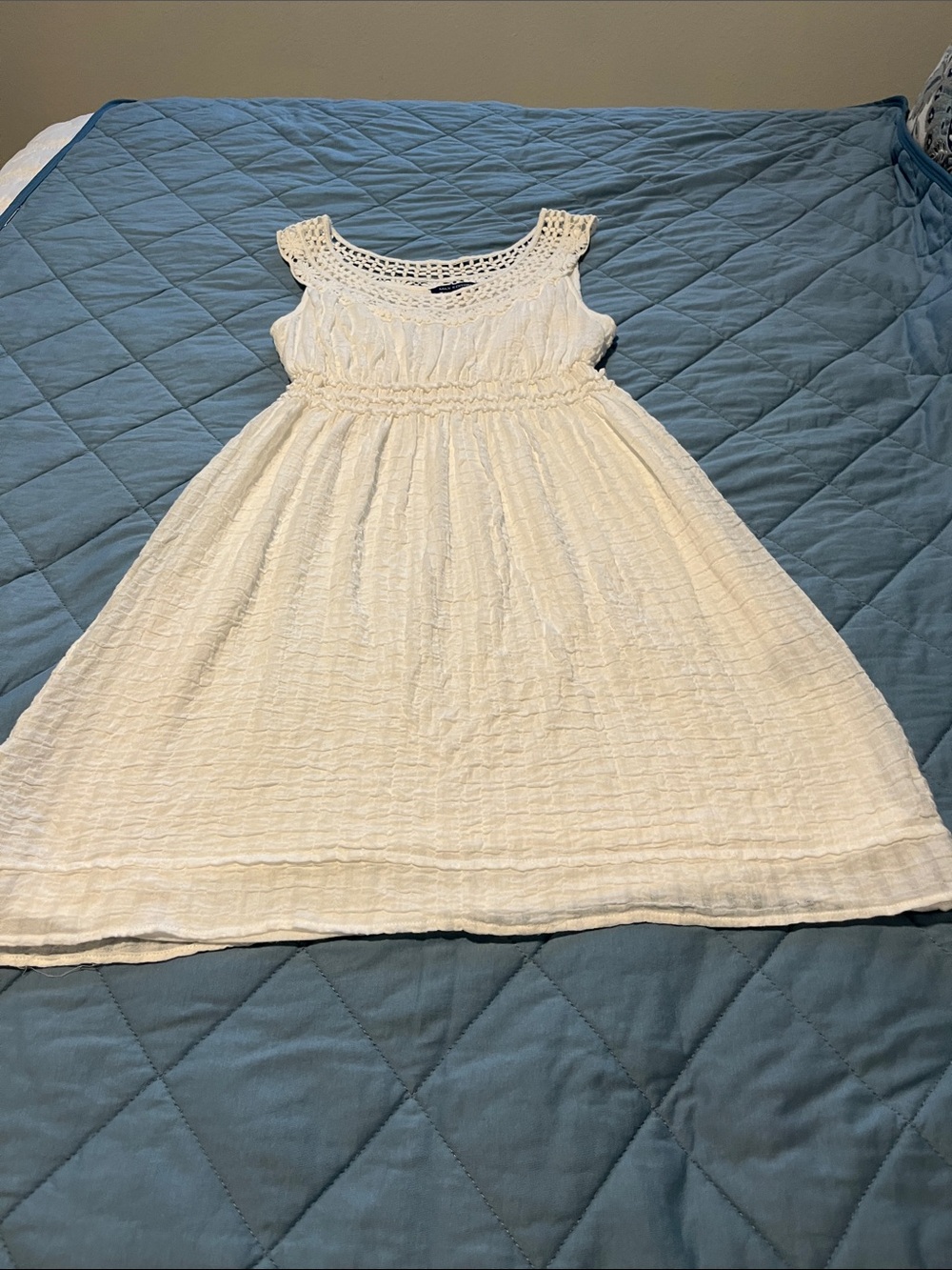Max Edition White Crochet-Yoke Casual Dress